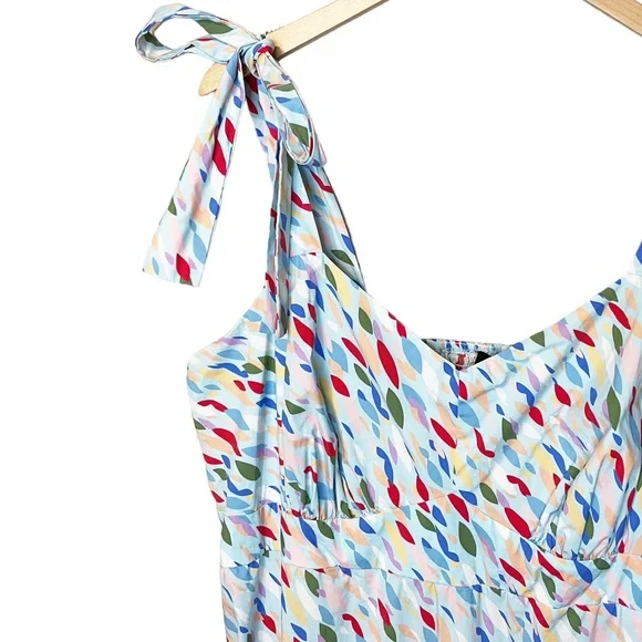 Eloquii Tie Strap Geometric Polka Dot Midi Dress Blue - Picture 4 of 7